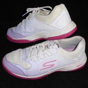 PICKLEBALL SNEAKERS SKECHERS GO VIPER COURT WHITE PINK PURPLE SHOES ARCH FIT 7.5
